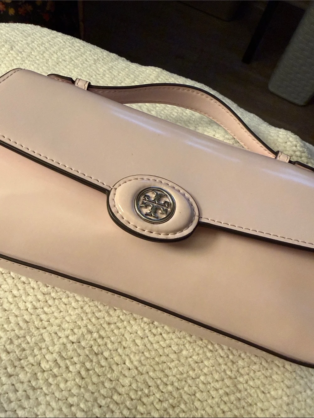 LIKE NEW TORY BURCH Mini Robinson Spazzolato Top Handle Crossbody, Pink Lily
